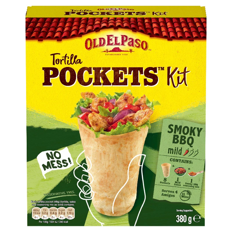 Old El Paso Mild Smoky BBQ Tortilla Pockets Fajita Kit 380g