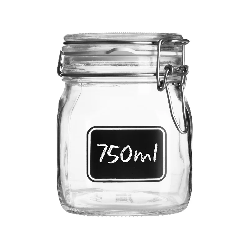 750ml Air tight Lavagna Glass Storage Jar with Chalkboard Label - By Bormioli Rocco