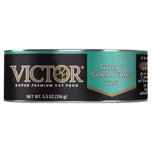 2. **Brand-Related**  Victor Turkey & Salmon Dinner Canned Cat Food, 5.5-oz