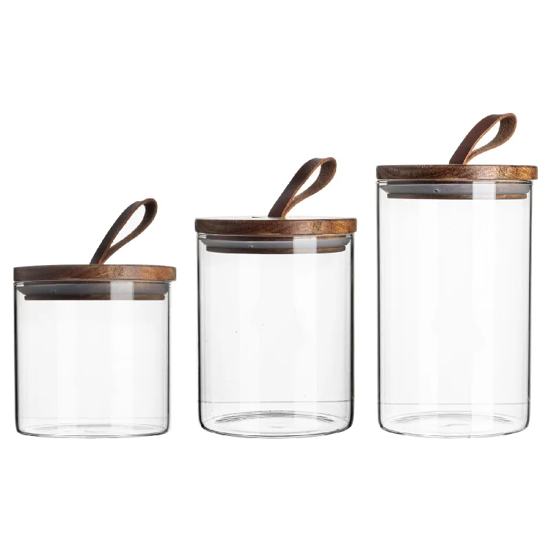 3pc Scandi Storage Jar Set with Leather Loop Lids - By Argon Tableware