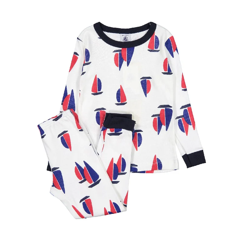 Petit Bateau White Boat Print Pajamas