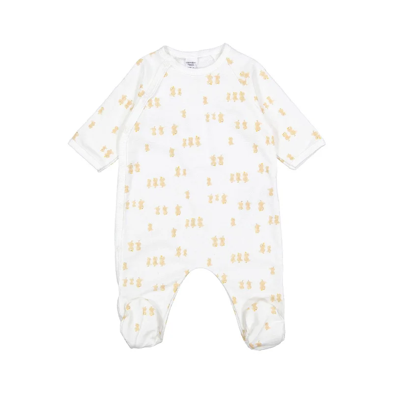 Petit Bateau White Side Snap Bird Print Footie