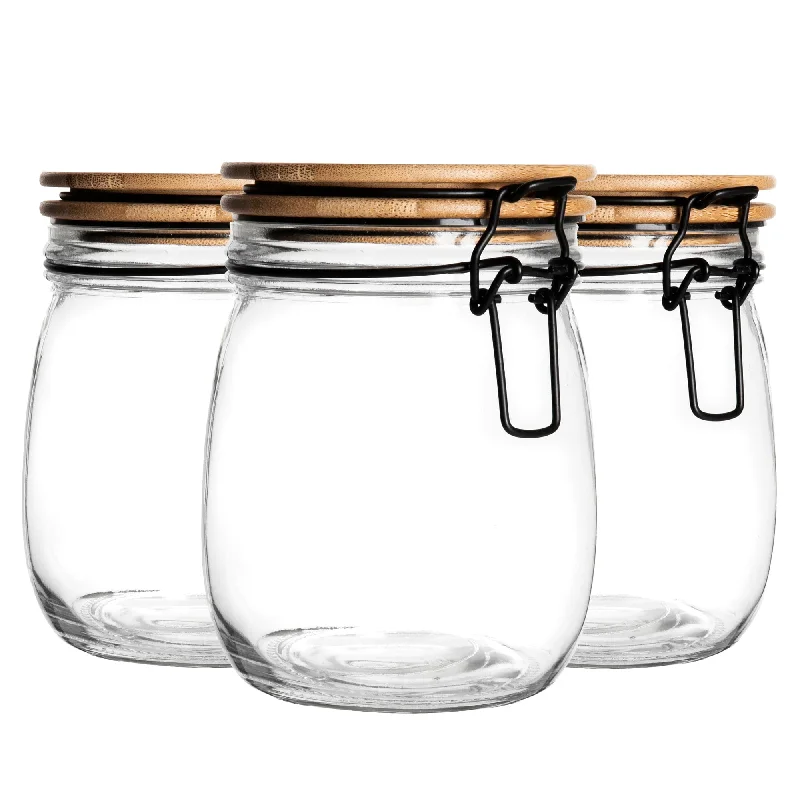 750ml Air tight Wooden Clip Lid Storage Jars - Pack of Three - By Argon Tableware