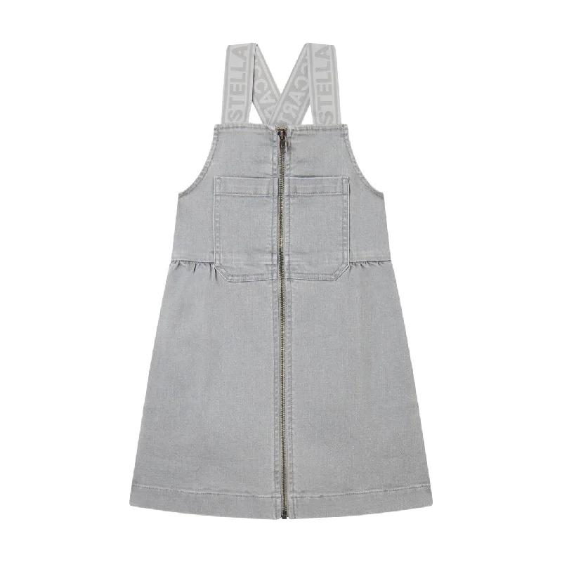 Stella McCartney  Grey Logo Tape Denim Dungaree Dress