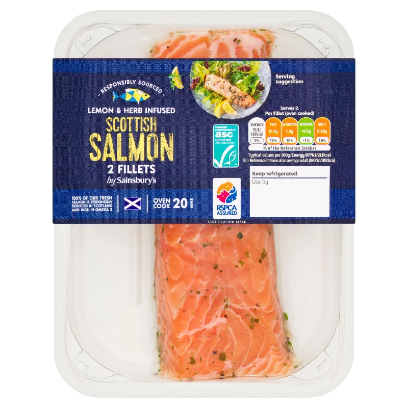 Sainsbury’s Lemon & Herb ASC Scottish Salmon Fillets x2 220g