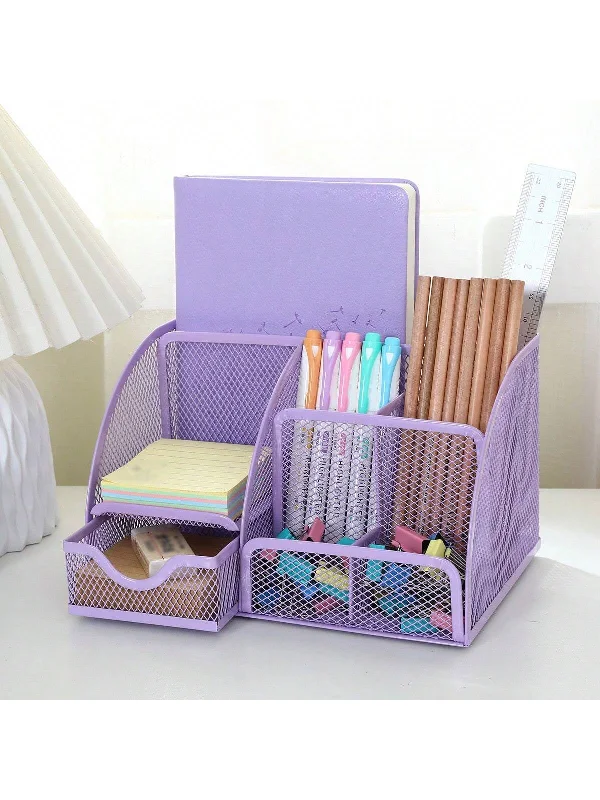 Desk Drawer Organizer, Classic Mesh Drawer, Metal Pen Holder, Large Space, Multipurpose Desk Organizer For Office, Home, School Supplies (lilac 1 Pack)