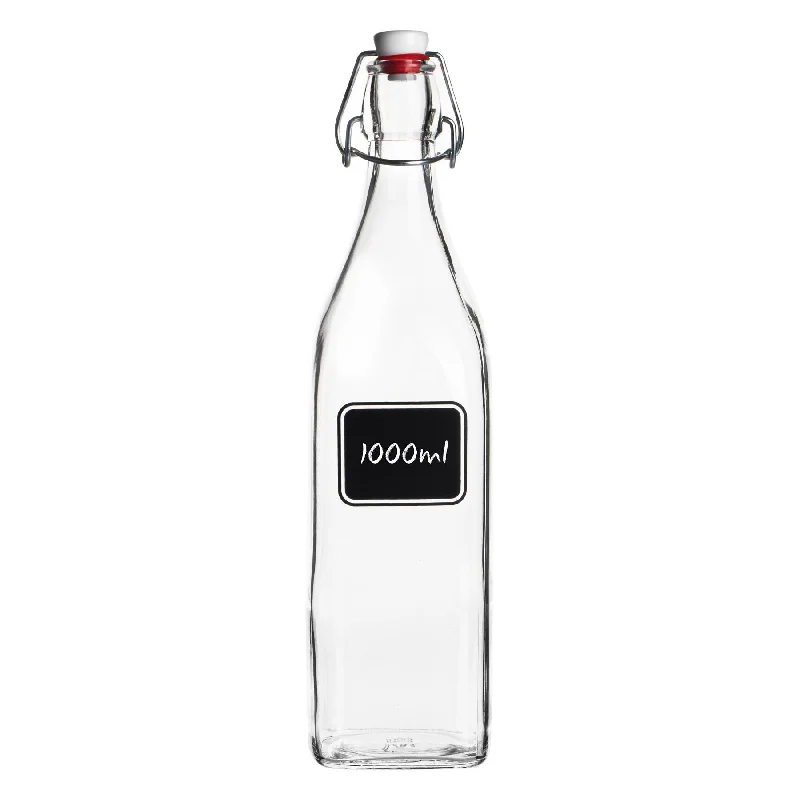 1L Air tight Lavagna Glass Swing Bottle with Chalkboard Label - By Bormioli Rocco