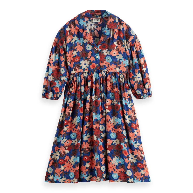 Scotch Shrunk Blue Floral Printed Viscose Midi Dress