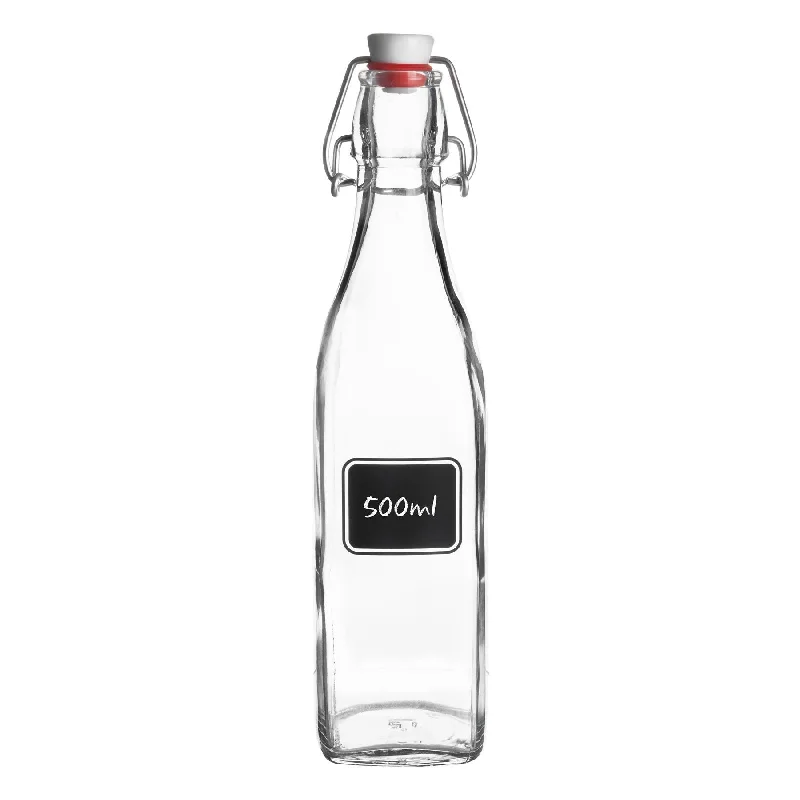 500ml Air tight Lavagna Glass Swing Bottle with Chalkboard Label - By Bormioli Rocco