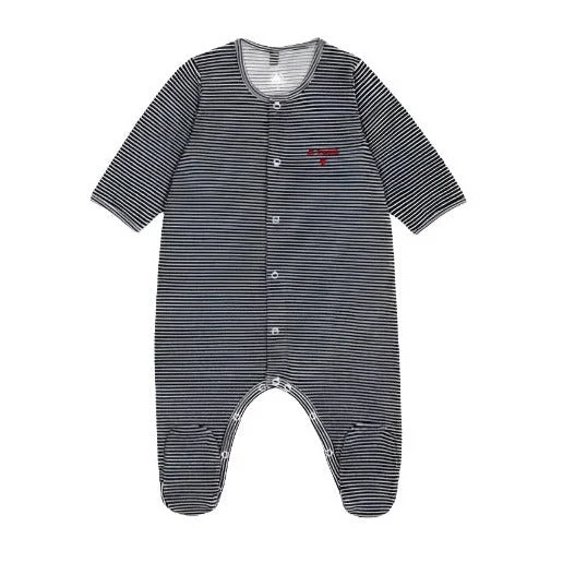 Petit Bateau Navy And White Striped Velour Front Snap Footie