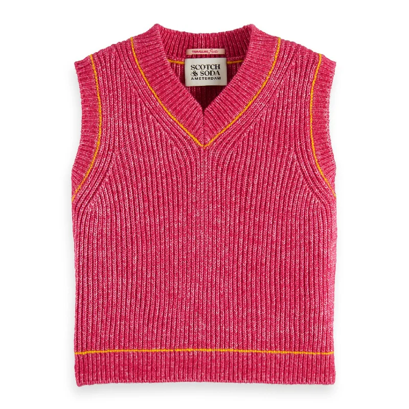 Scotch Shrunk Pink Triple Yarn V-Neck Vest