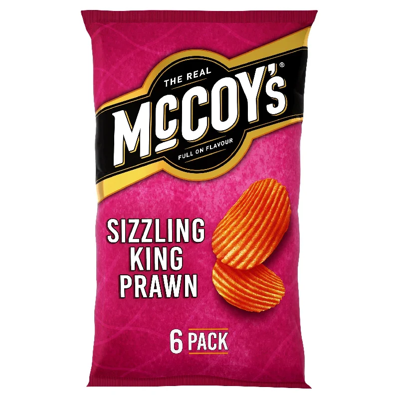 McCoy's Ridge Cut Sizzling King Prawn Flavour Potato Multipack Crisps 6x25g