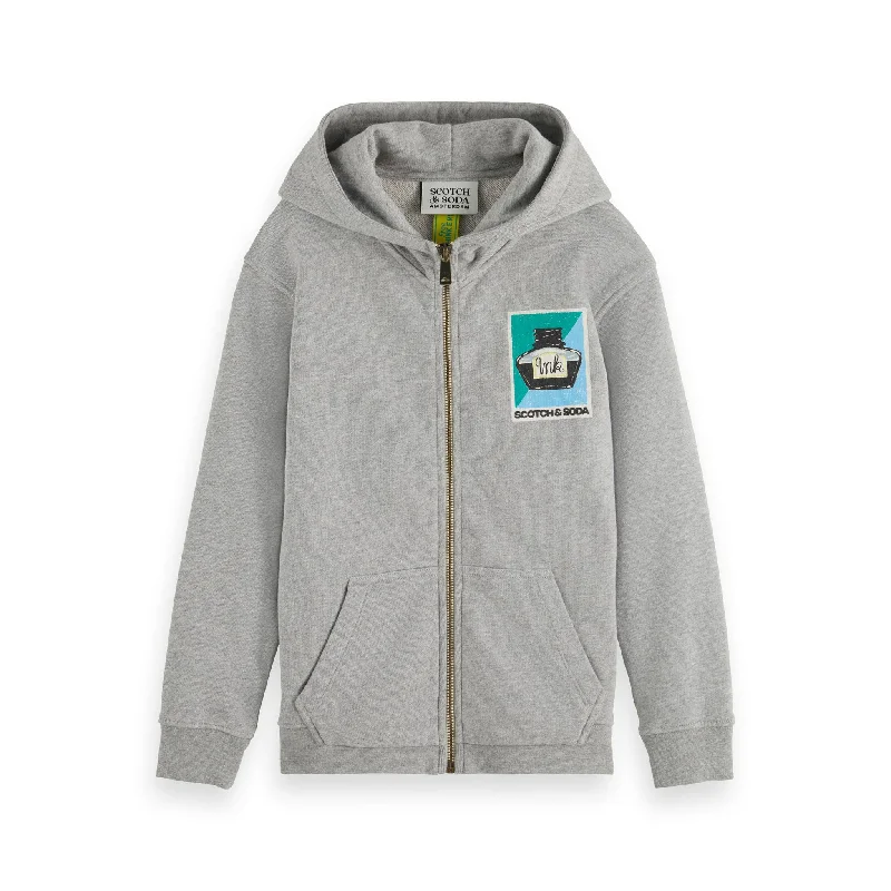 Scotch Shrunk Grey Artwork Zip-Up Hoodie