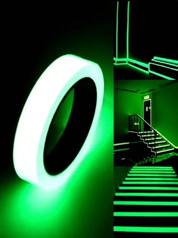 3m/5m Luminous Tape Green Warning Ground Light Stair Anti-Slip Glow Sticker Bicycle Frame Warning Self-adhesive Glow In Dark Fluorescent Tape Safety Security Tape Decoration (Before use, please put the product on a fluorescent lamp or other light irradiat