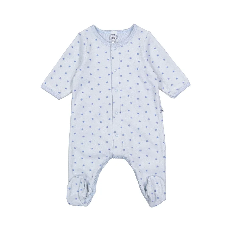 Petit Bateau Blue Velour Star Footie With Bodysuit