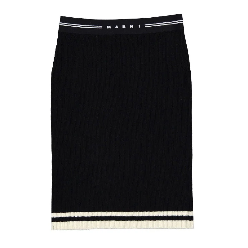 Marni Black Ribbed Knit Skirt