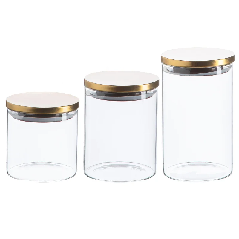 3pc Scandi Storage Jar Set with Metallic Lids - By Argon Tableware