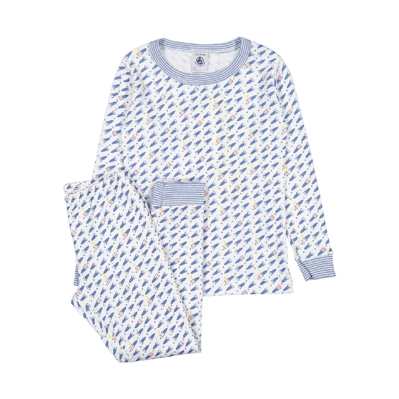 Petit Bateau White Blue Space Pajamas