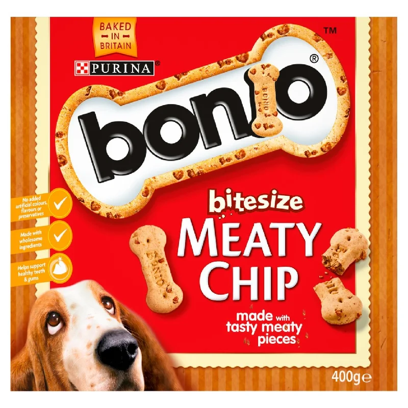 - Dog food discountsBonio Bitesize Biscuits Dog Food Meaty Chip 400g