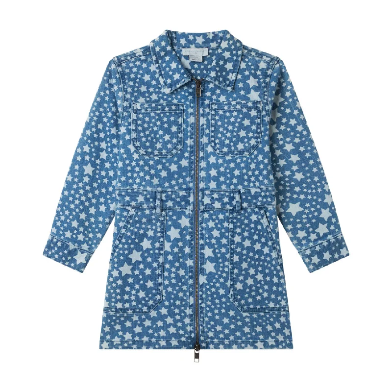 Stella McCartney  Blue Swirling Bleached Star Denim Dress