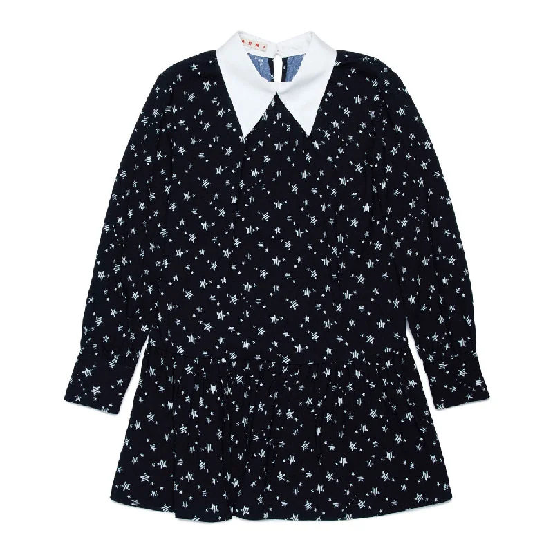 Marni Black Star Collar Print Dress