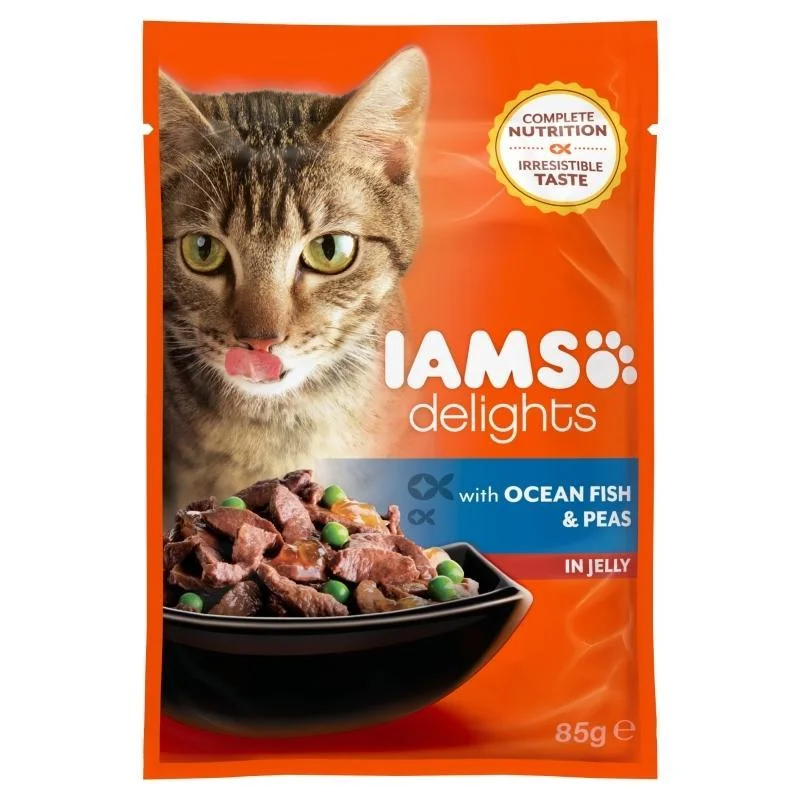    - Hypoallergenic cat food  Iams Delight Adult Ocean Fish & Green Peas in Jelly - 85gr