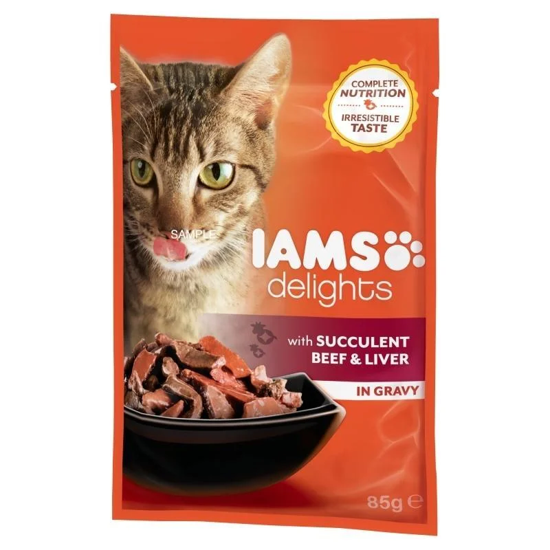 1. **Functional Cat Food**  Iams Delights Adult Succulent Beef & Liver In Gravy - 85gr